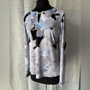 Calvin Klein Floral Long Sleeve Top - Black, White, Gray, Blue